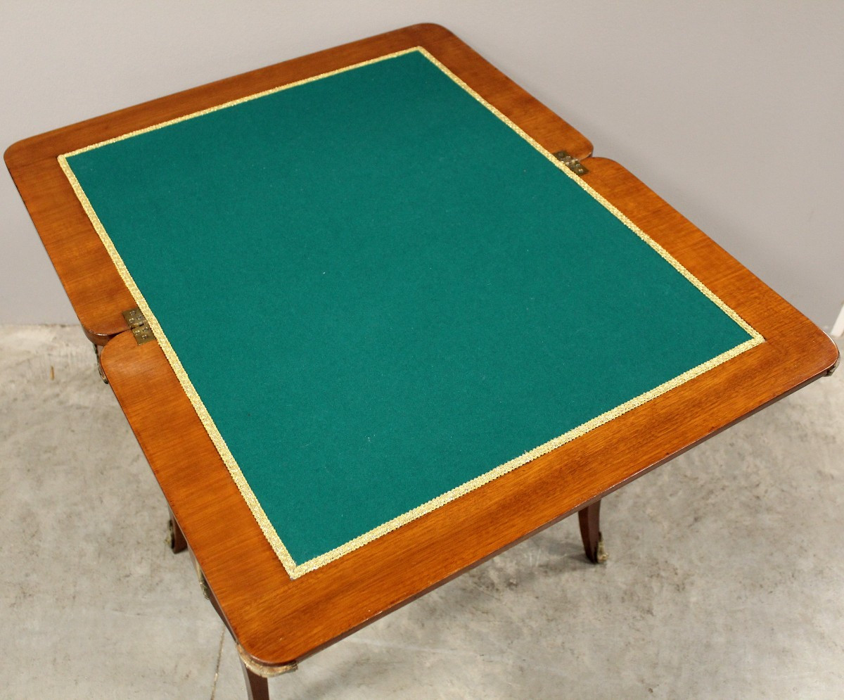 Ancien table à jeux à écrire d'époque Napoleon III en marqueterie - 19ème-photo-4