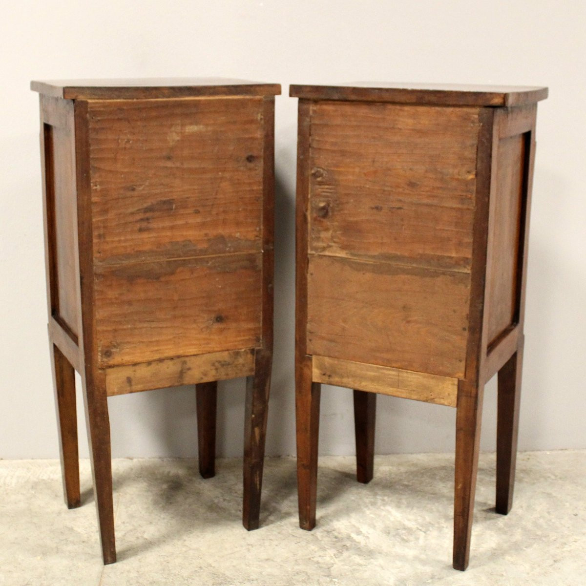 Antique Pair Of Directoire Bedside Nightstand Tables In Walnut "retour d'Egypte"1798/1805 Italy-photo-6