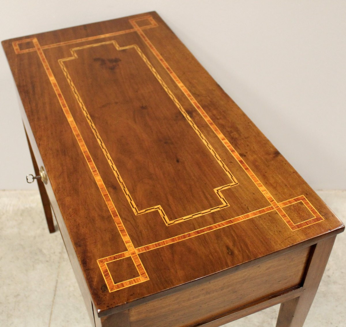 Antique Louis XVI Table Writing Desk Console In Walnut In Marquetry - Italy 18th-photo-2