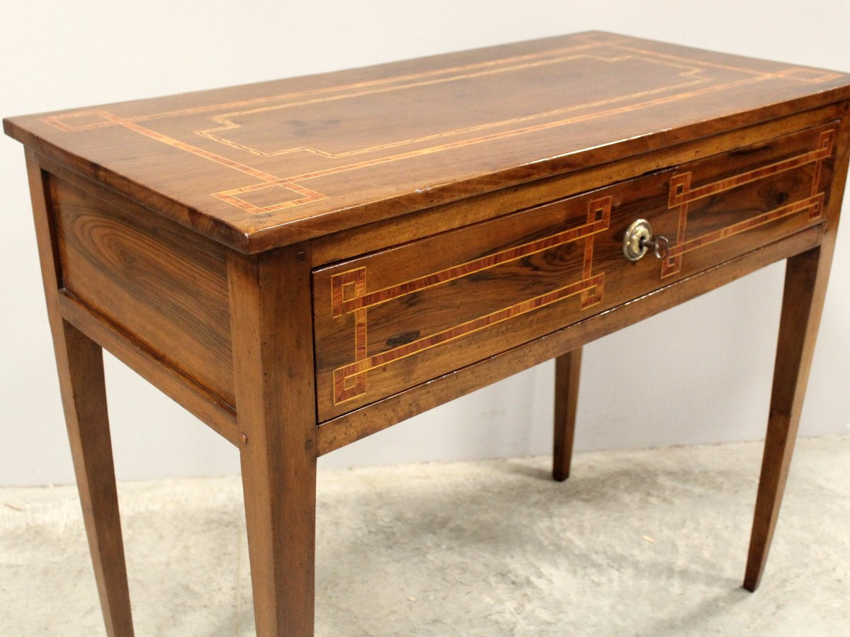 Antique Louis XVI Table Writing Desk Console In Walnut In Marquetry - Italy 18th-photo-3