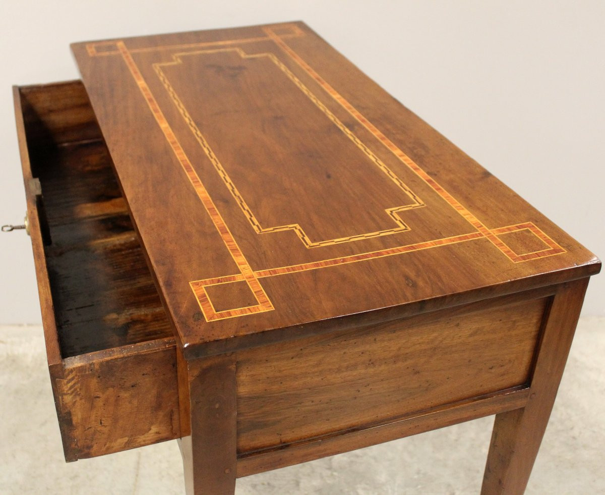 Antique Louis XVI Table Writing Desk Console In Walnut In Marquetry - Italy 18th-photo-6