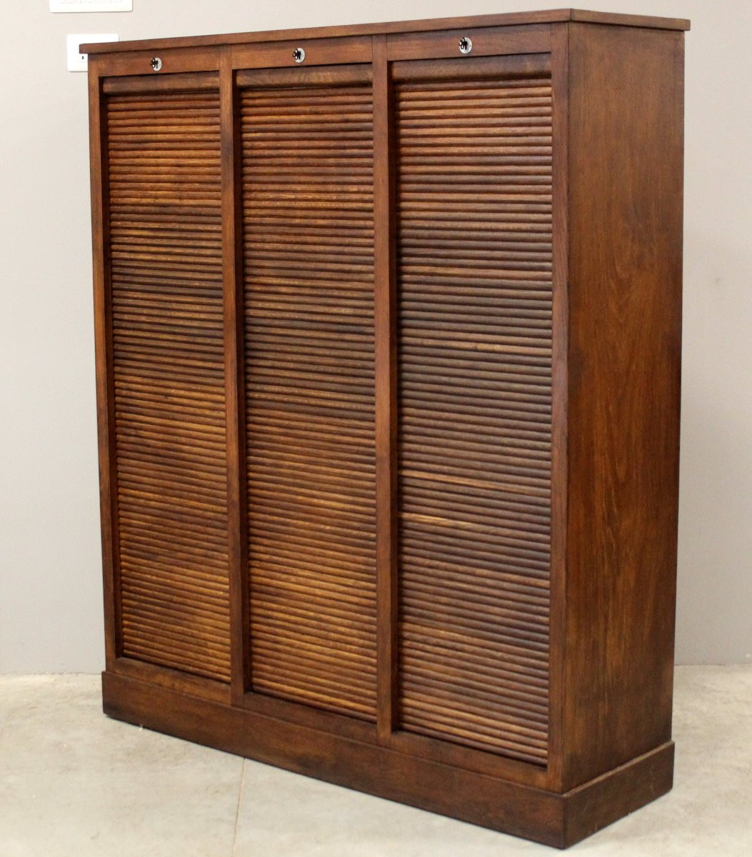 Antique Binder Rolling Curtain Filing Cabinet In Oak-photo-2