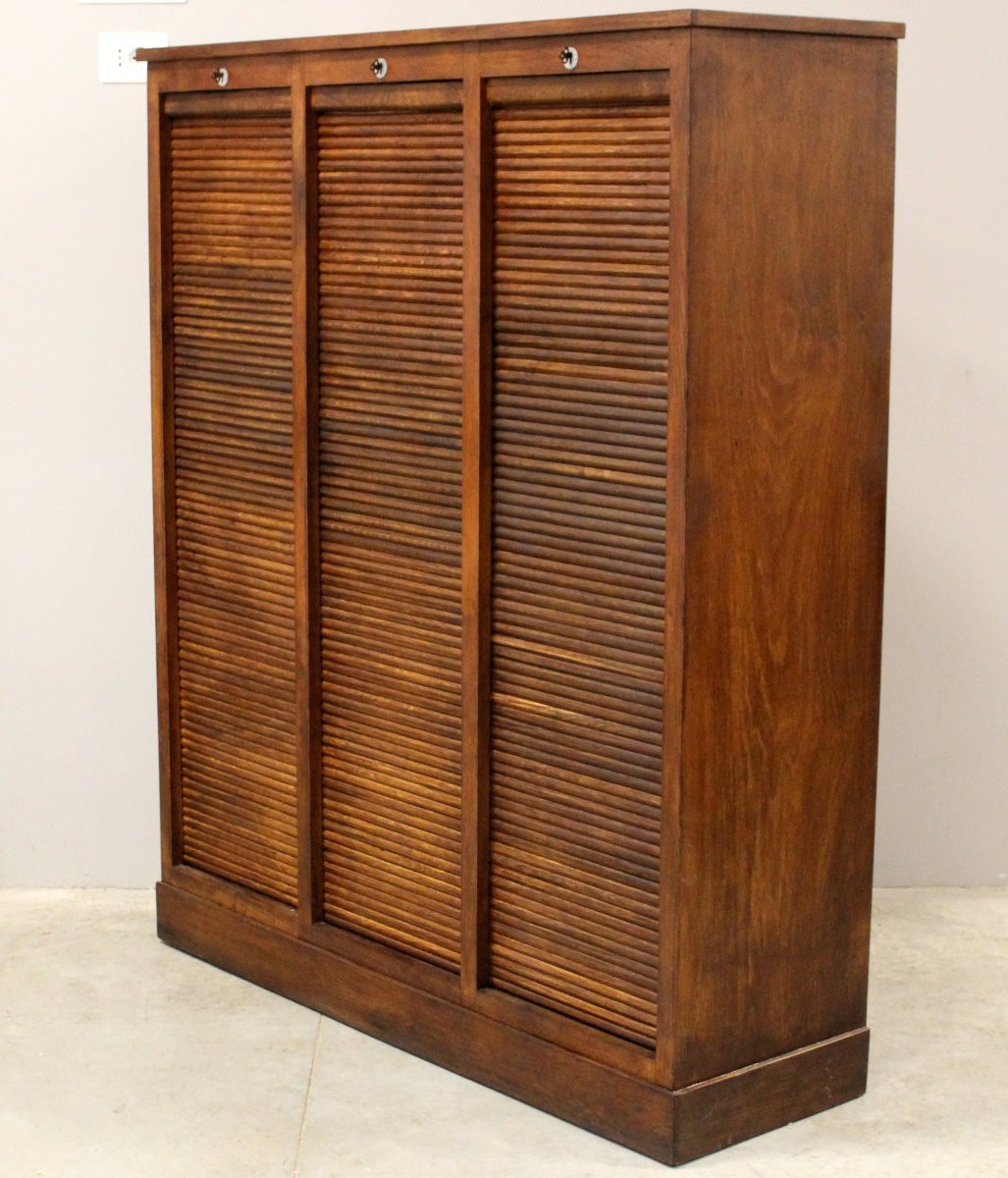 Antique Binder Rolling Curtain Filing Cabinet In Oak-photo-3