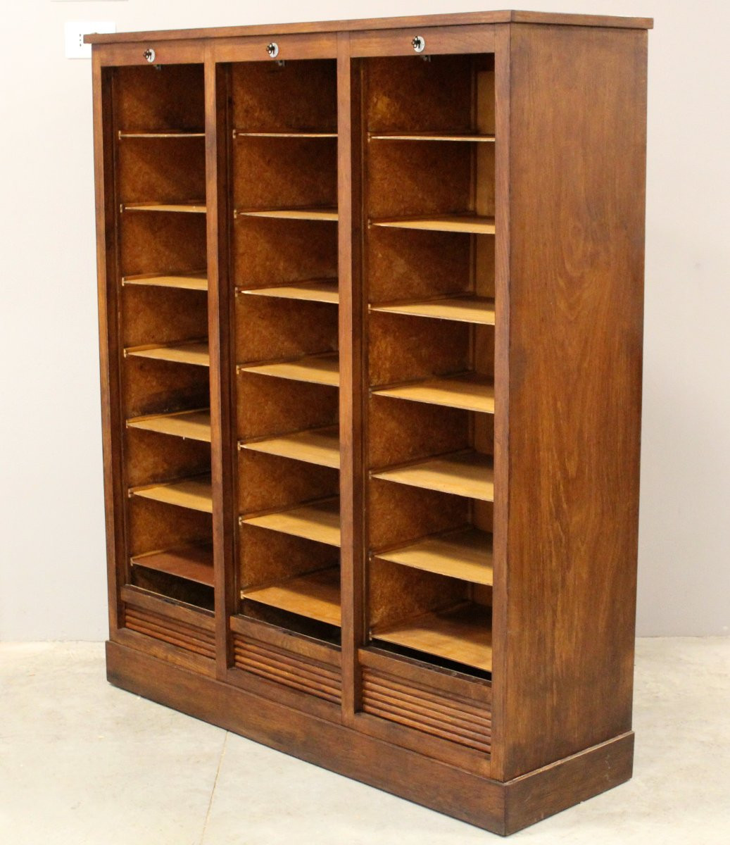 Antique Binder Rolling Curtain Filing Cabinet In Oak-photo-2