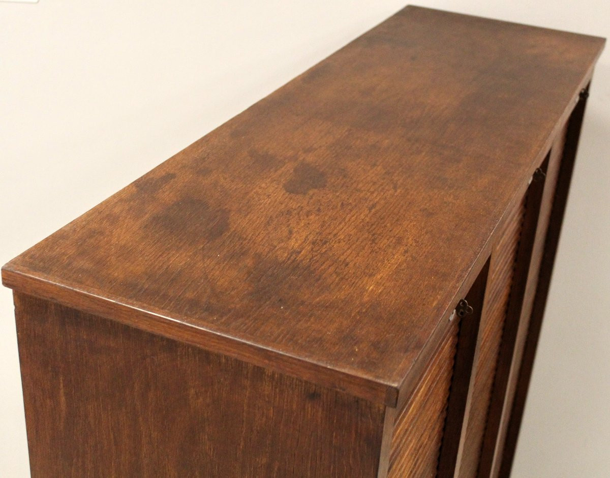 Antique Binder Rolling Curtain Filing Cabinet In Oak-photo-3