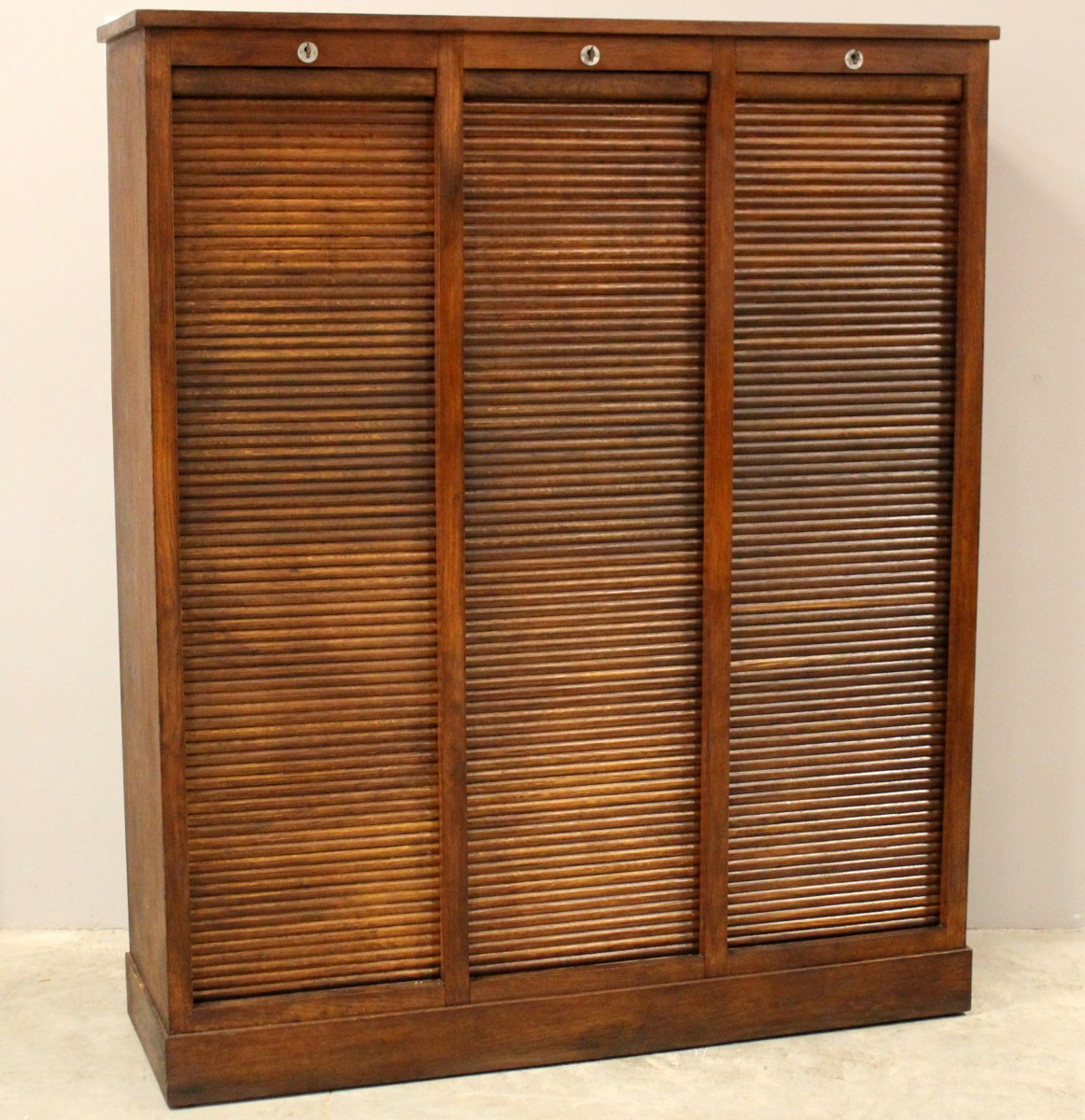 Antique Binder Rolling Curtain Filing Cabinet In Oak
