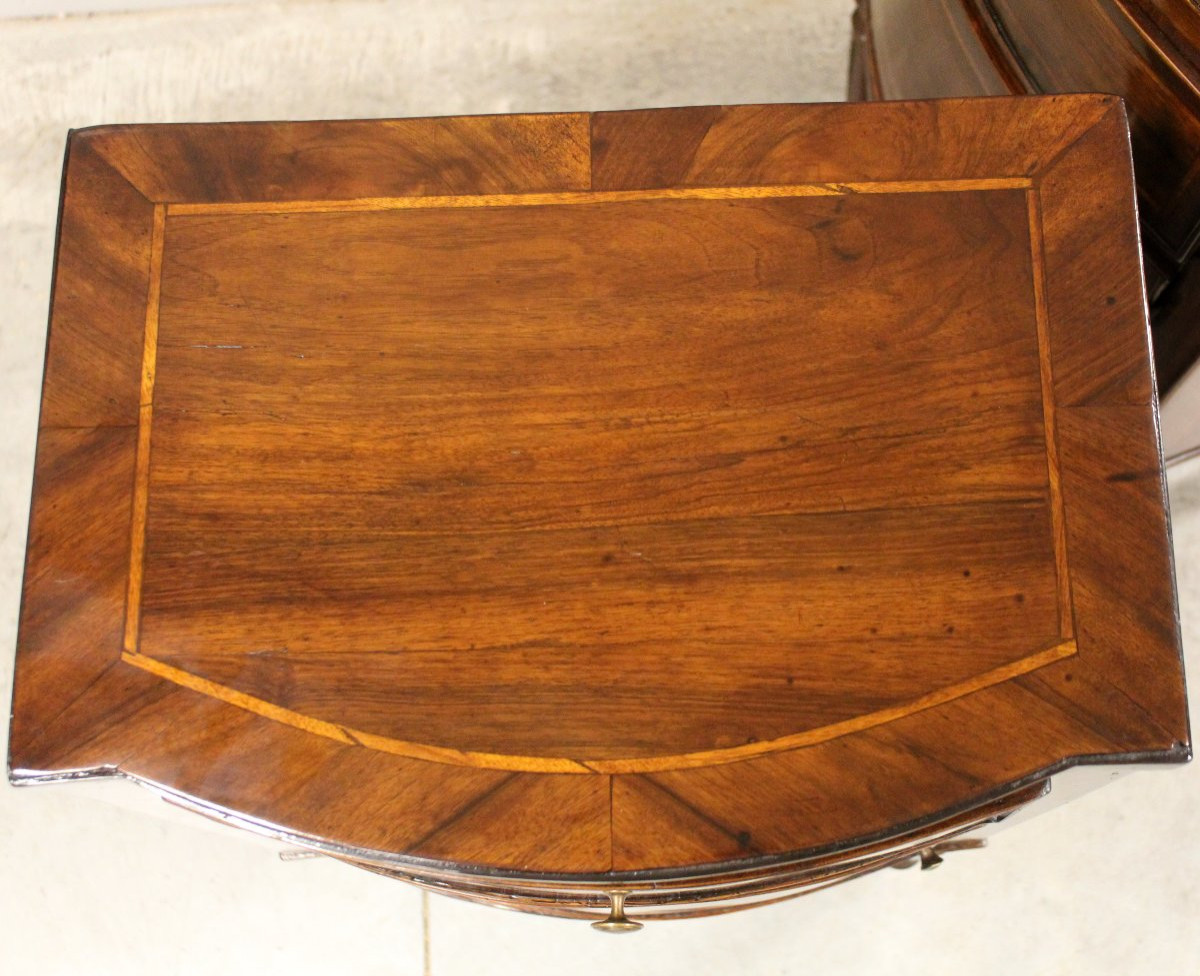 Ancien paire de tables de chevets d'époque Louis XVI en noyer et marqueterie - Italie 18ème-photo-5