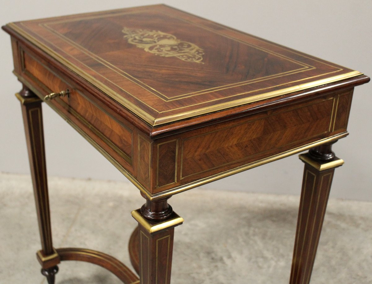 Antique Napoleon III Small Table In Rosewood And Marquetry - 19th-photo-4