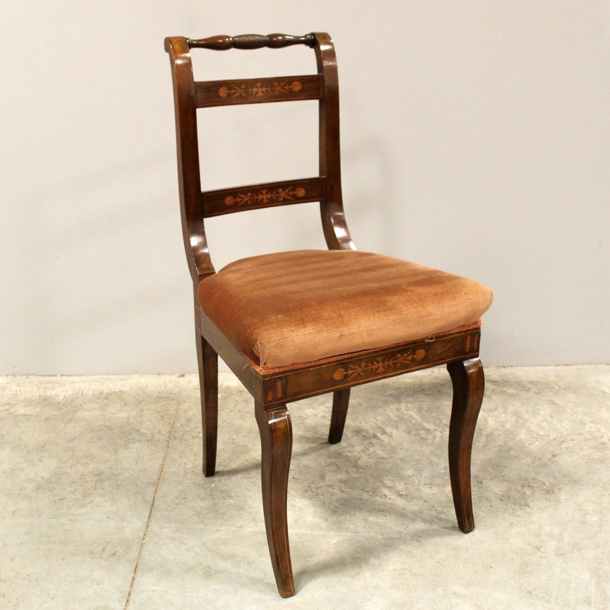 Antique Louis Philippe Set Of 6 Chairs In Walnut And Marquetry – Italy 19th-photo-1
