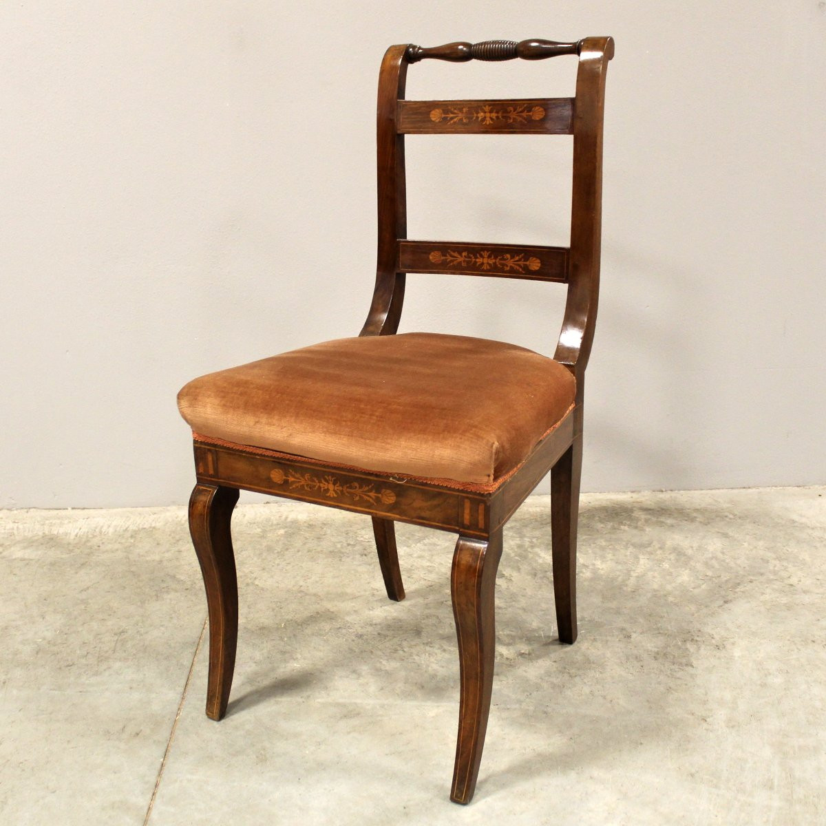 Antique Louis Philippe Set Of 6 Chairs In Walnut And Marquetry – Italy 19th-photo-2