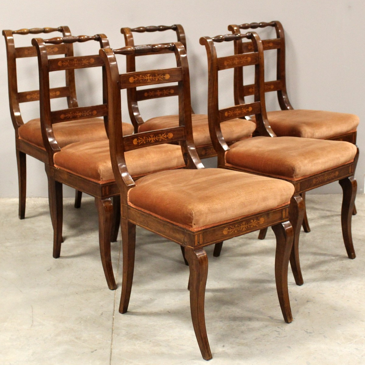 Antique Louis Philippe Set Of 6 Chairs In Walnut And Marquetry – Italy 19th