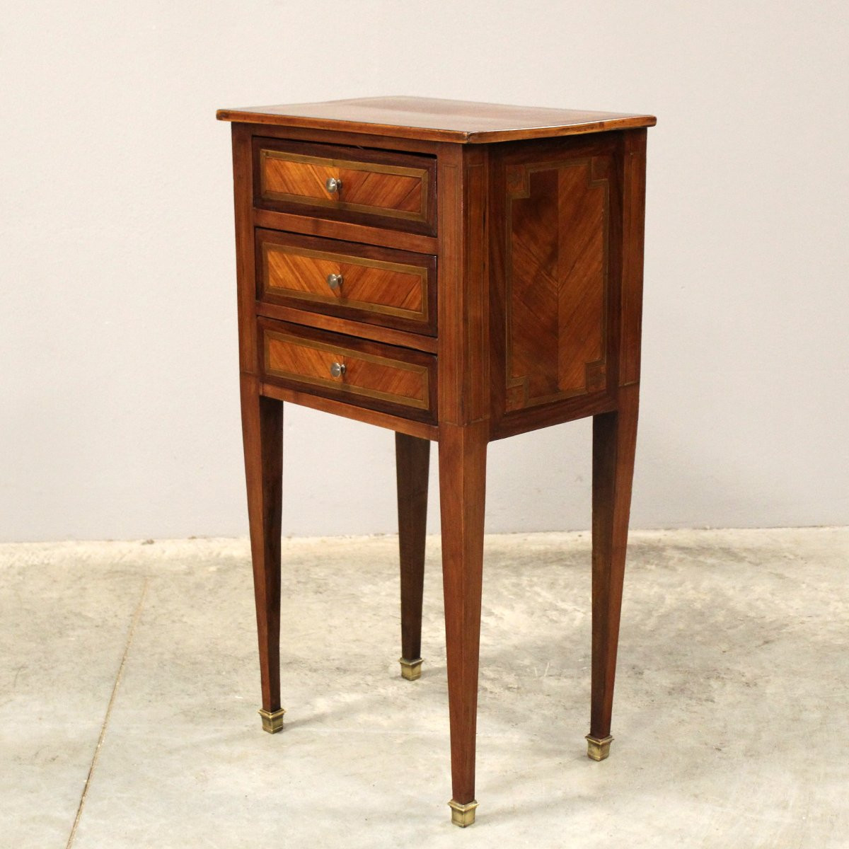 Antique Napoleon III Bedside Table Cabinet In Marquetry - 19th-photo-3