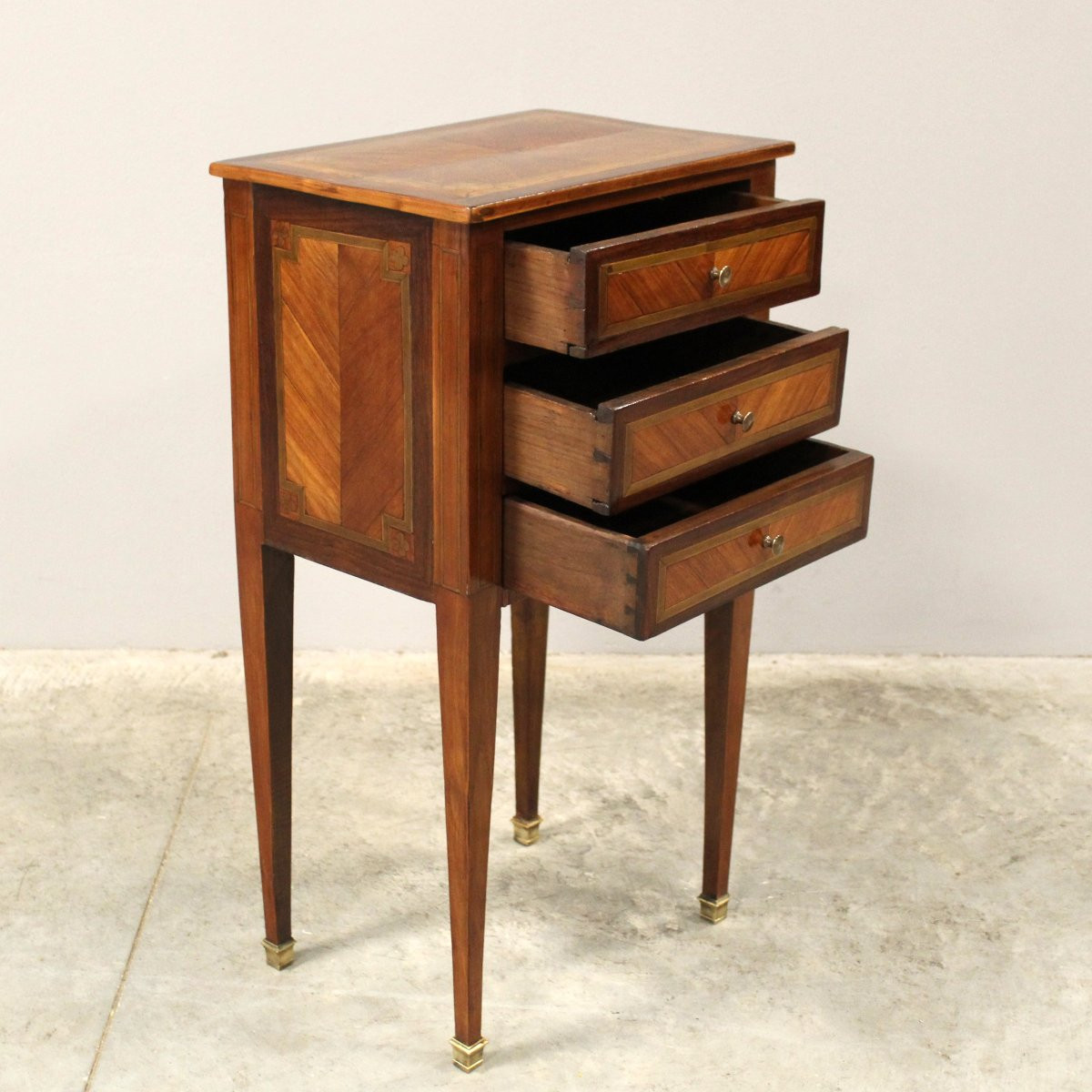 Antique Napoleon III Bedside Table Cabinet In Marquetry - 19th-photo-4