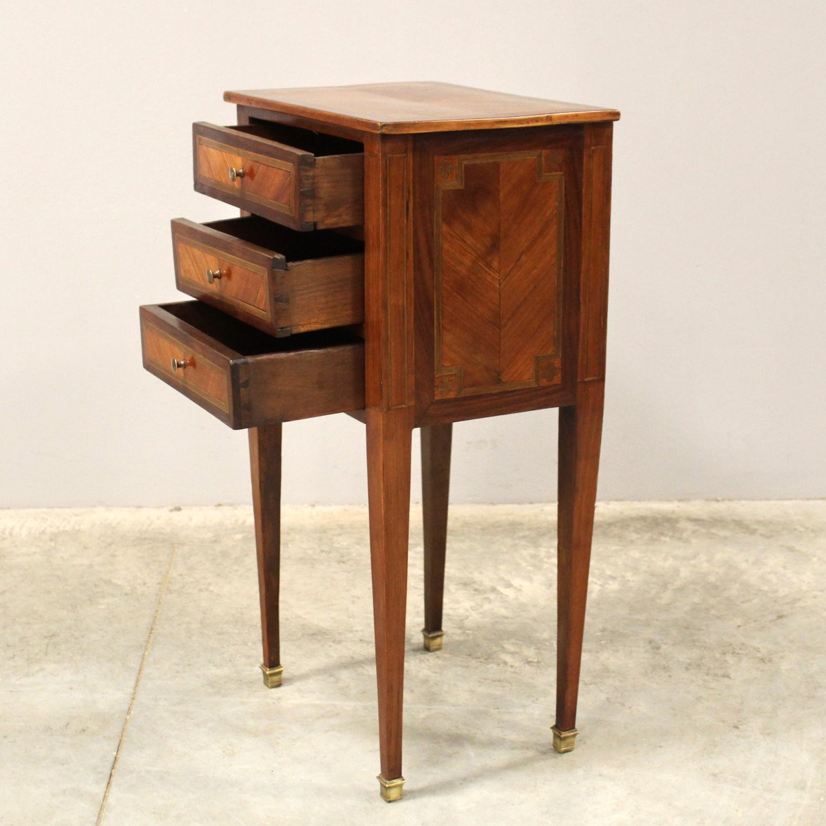 Antique Napoleon III Bedside Table Cabinet In Marquetry - 19th-photo-1