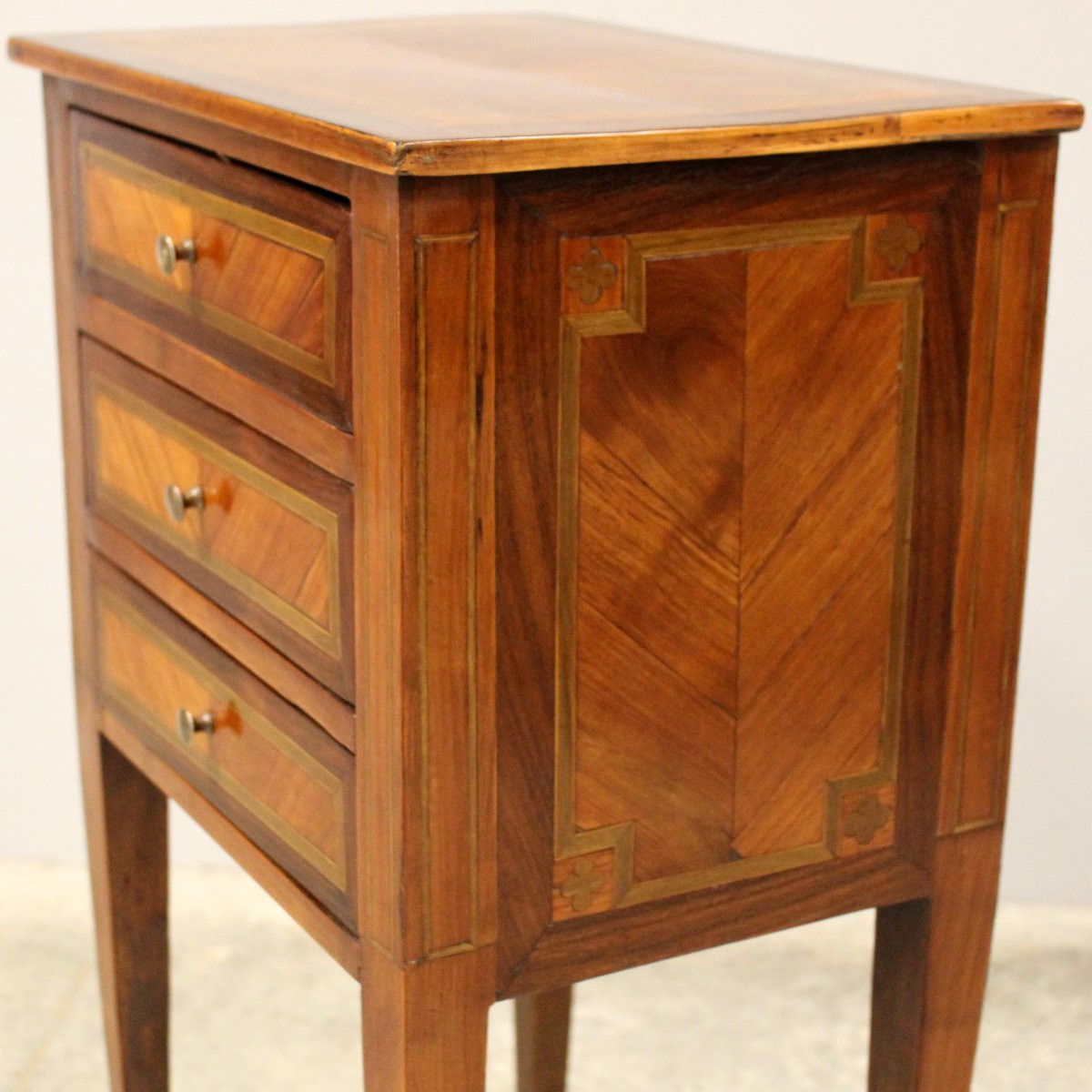 Antique Napoleon III Bedside Table Cabinet In Marquetry - 19th-photo-3
