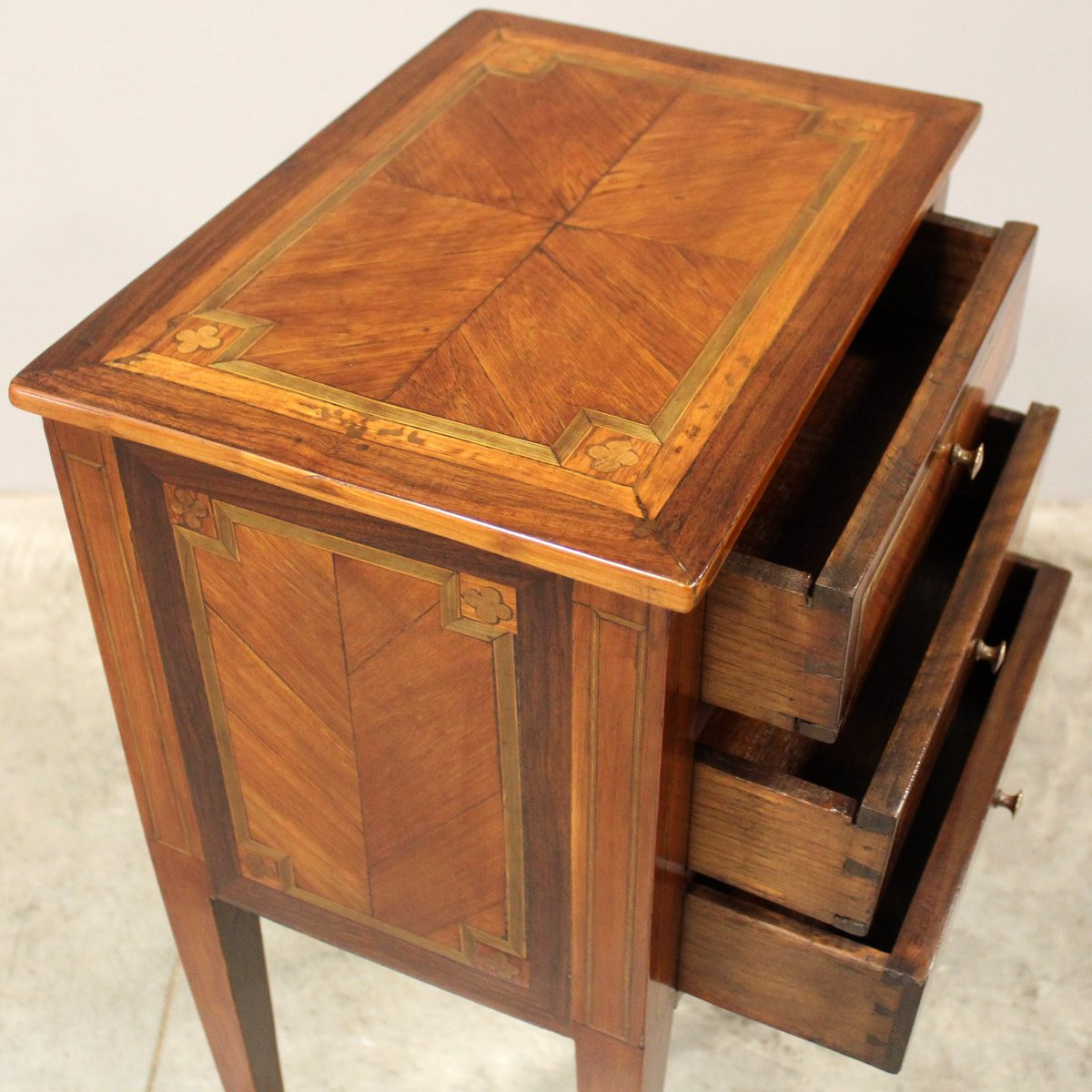 Antique Napoleon III Bedside Table Cabinet In Marquetry - 19th-photo-4