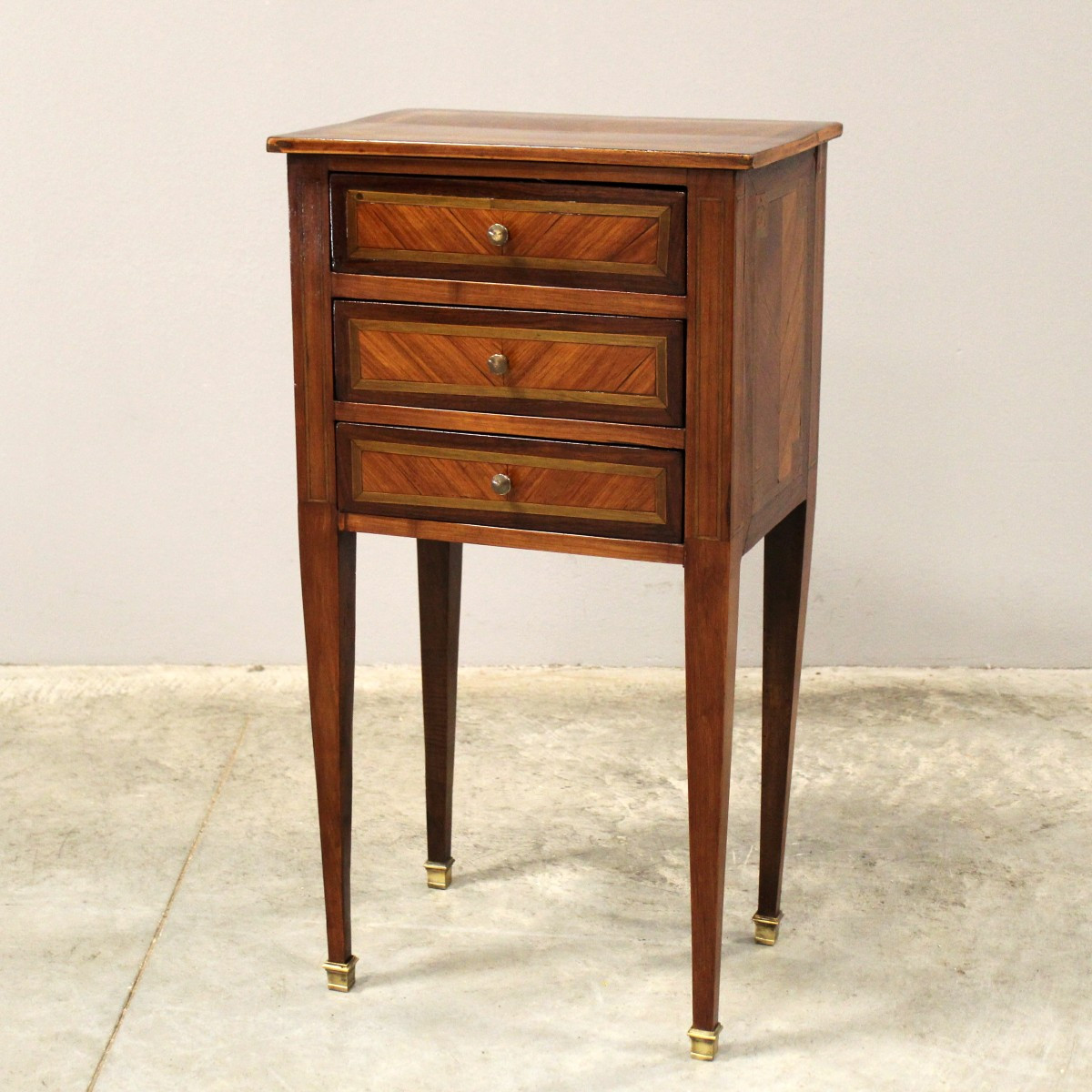 Antique Napoleon III Bedside Table Cabinet In Marquetry - 19th