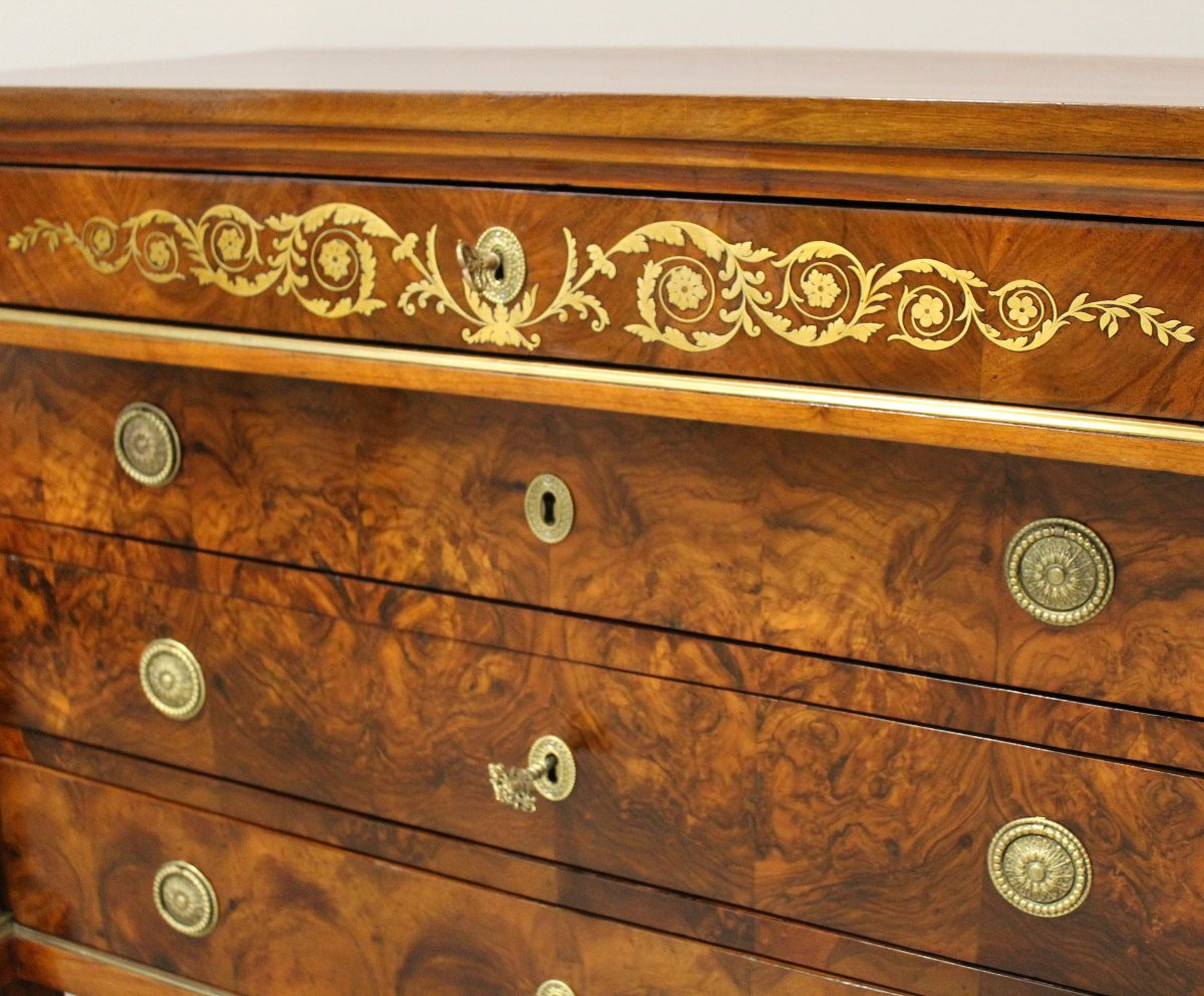 Antique Empire Chest Of Drawers In Walnut And Brass Marquetry - Italy 19th-photo-4