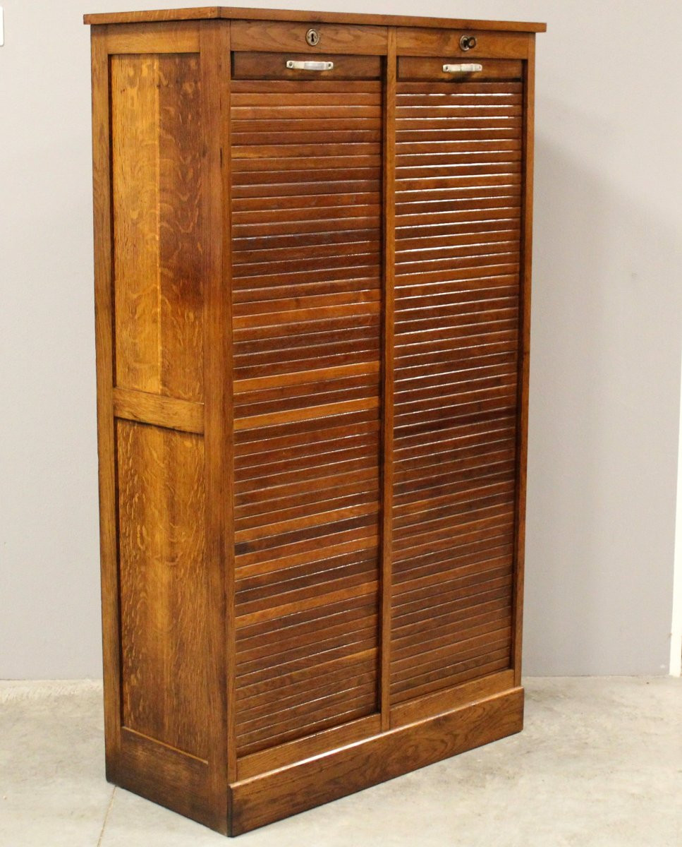 Antique Binder Rolling Curtain Filing Cabinet In Oak-photo-3