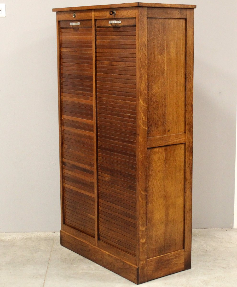 Antique Binder Rolling Curtain Filing Cabinet In Oak-photo-4