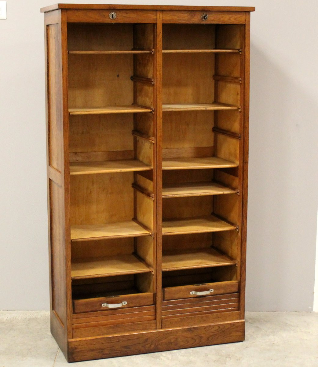 Antique Binder Rolling Curtain Filing Cabinet In Oak-photo-1