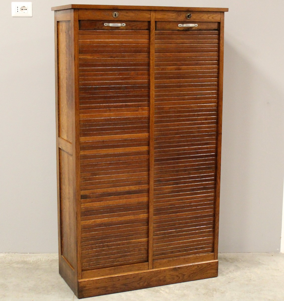 Antique Binder Rolling Curtain Filing Cabinet In Oak