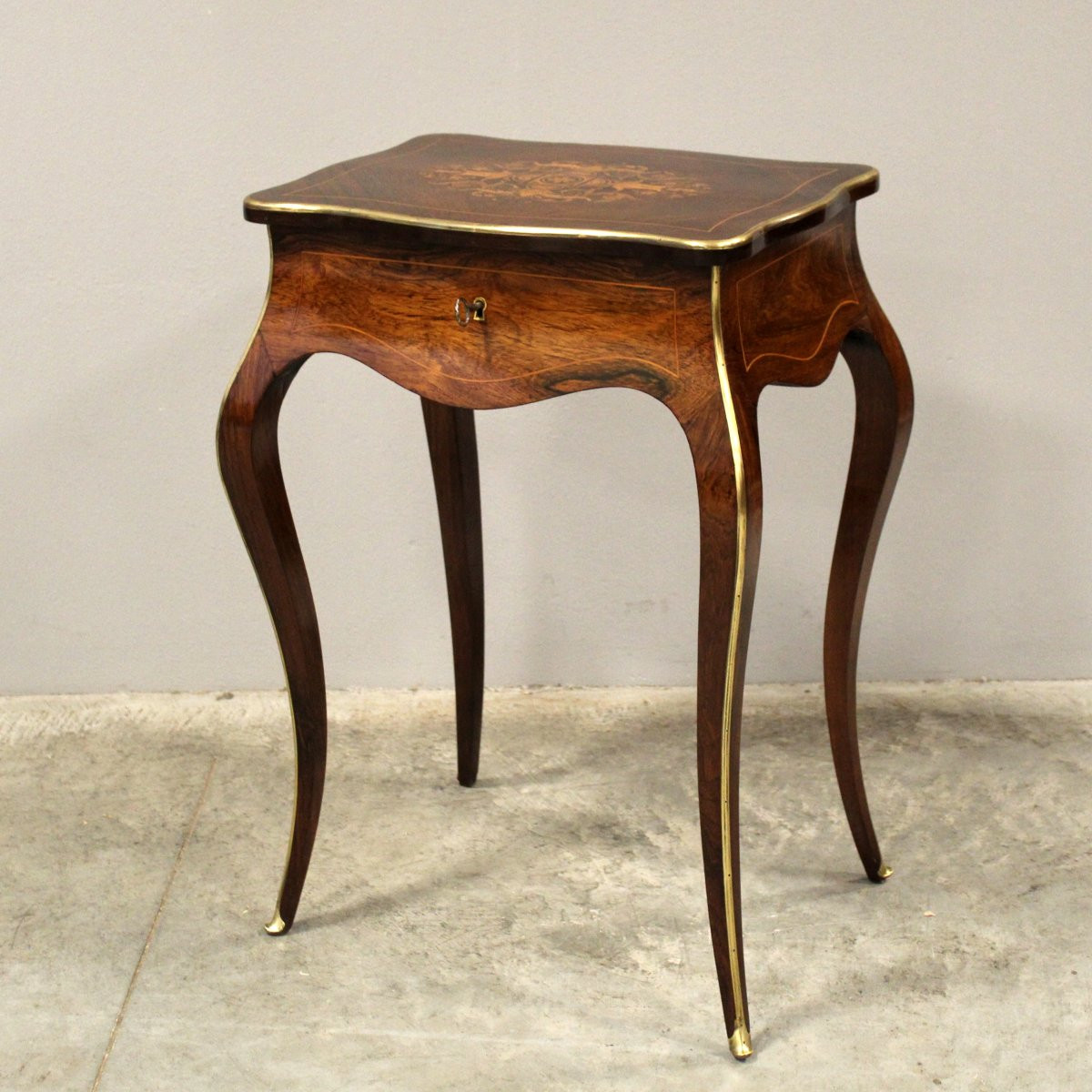 Ancien table d'époque Napoleon III en palissandre et marqueterie - 19ème-photo-2