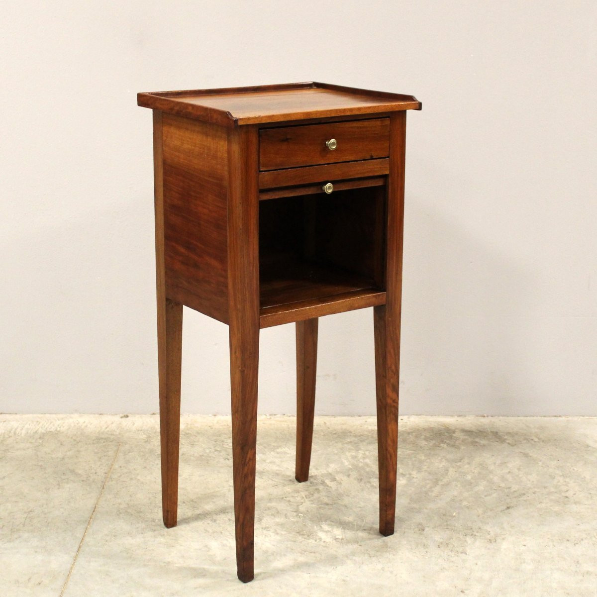 Ancien table de chevet d'époque Directoire en noyer - Italie 19ème-photo-1