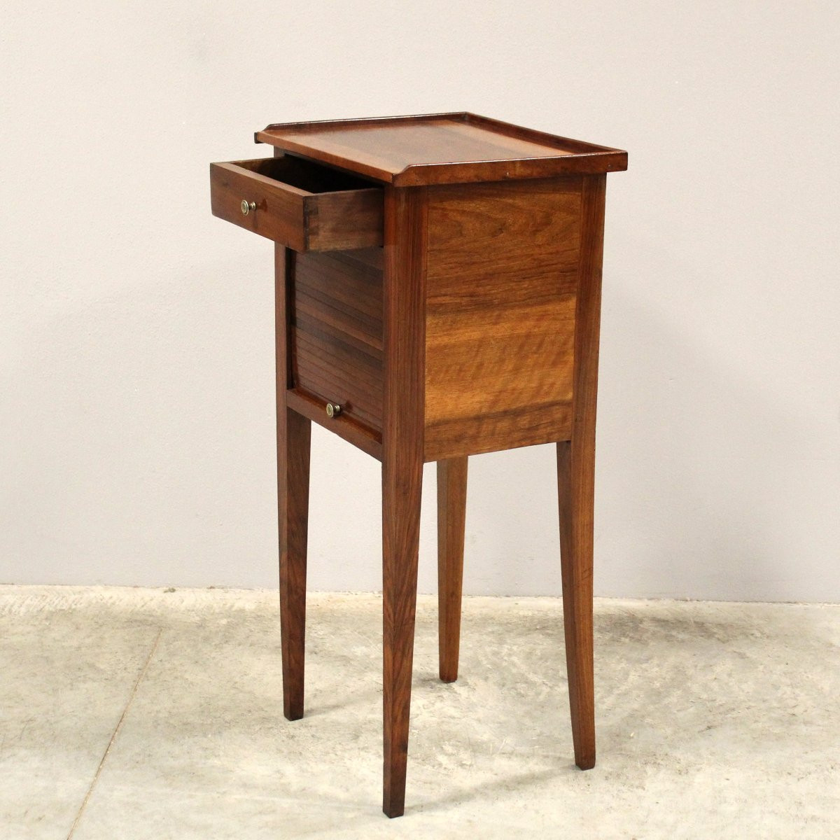 Ancien table de chevet d'époque Directoire en noyer - Italie 19ème-photo-4