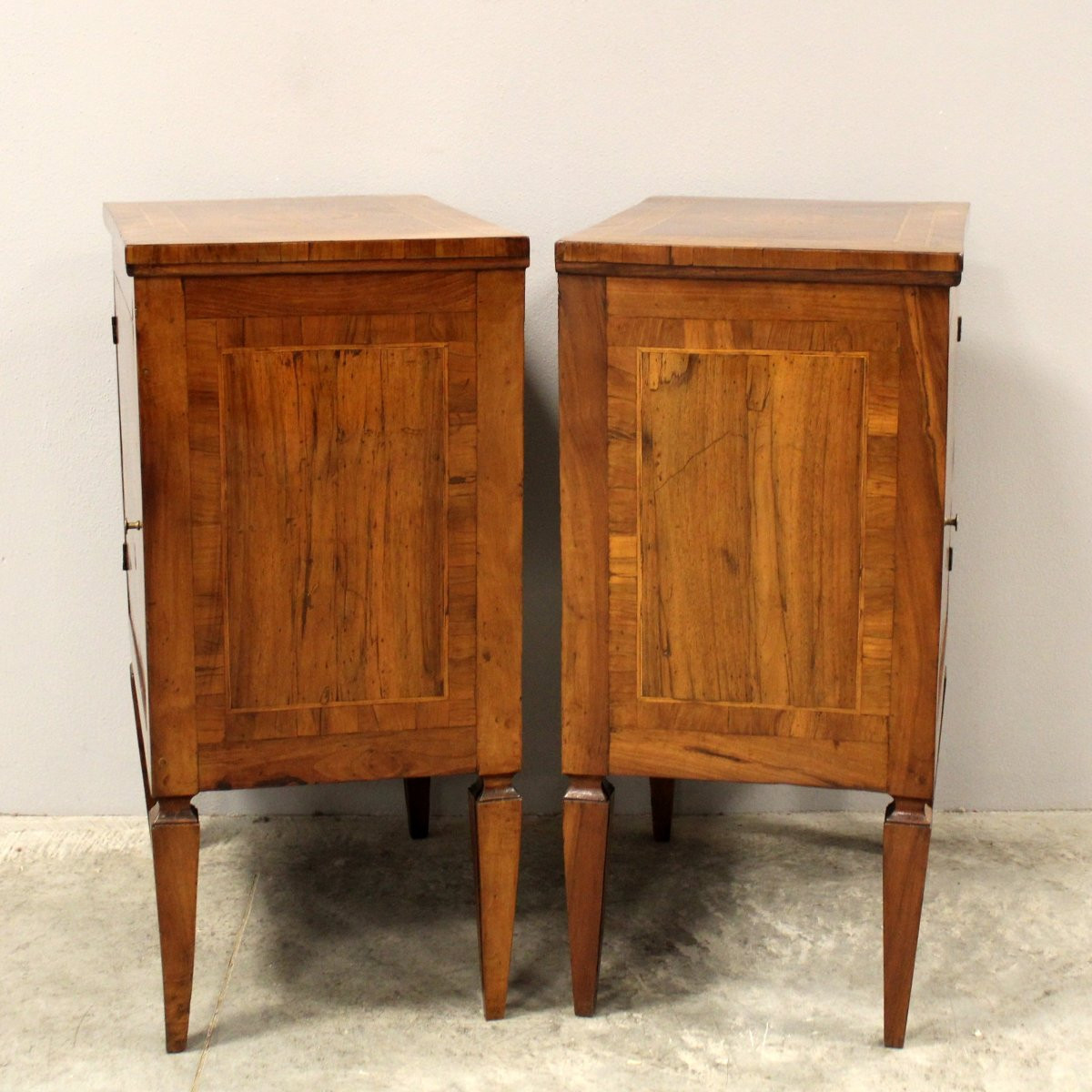Antique Pair Of Louis XVI Bedsides Nightstands Tables In Walnut And Marquetry - Italy 18th-photo-4