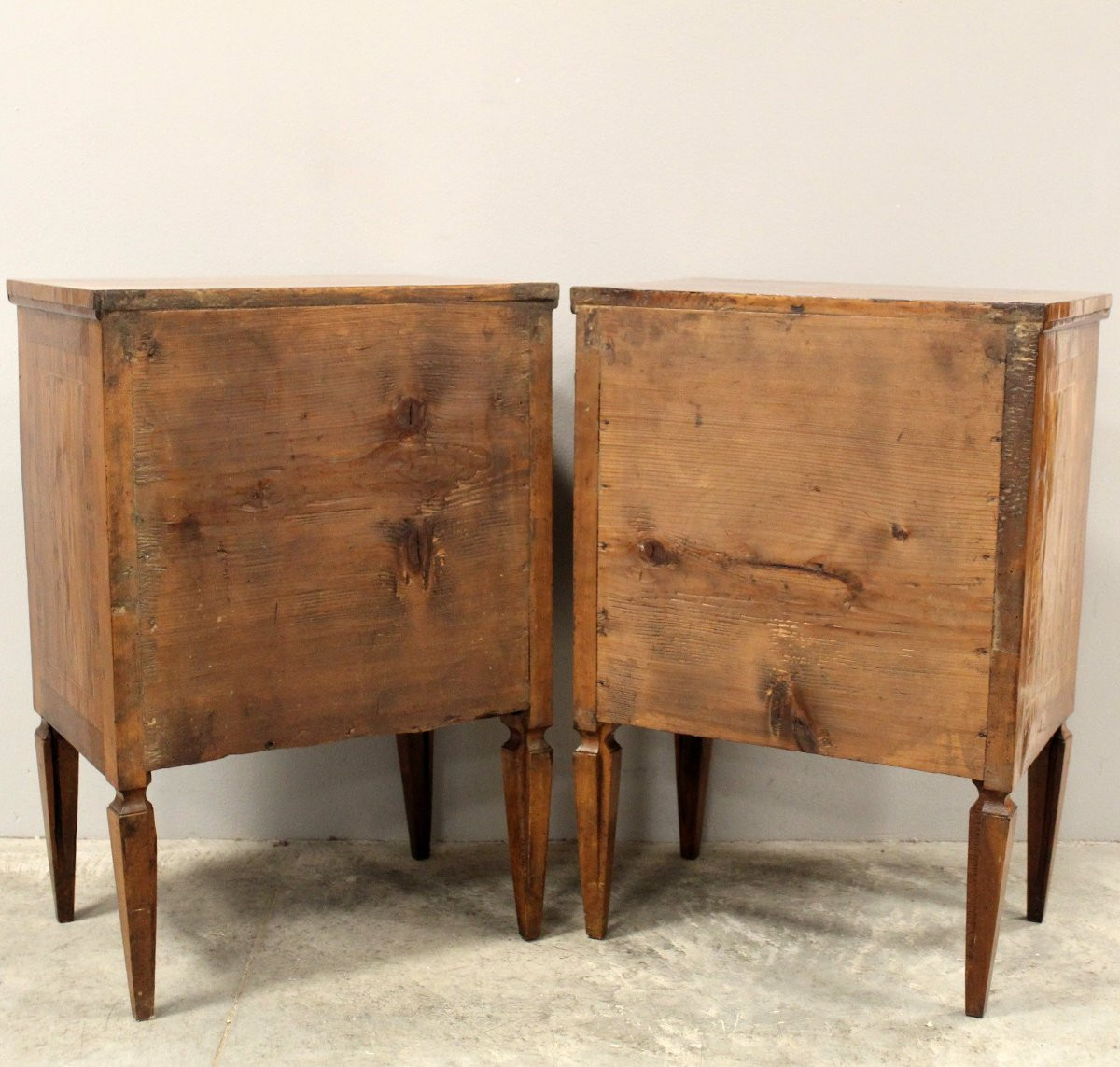 Antique Pair Of Louis XVI Bedsides Nightstands Tables In Walnut And Marquetry - Italy 18th-photo-7