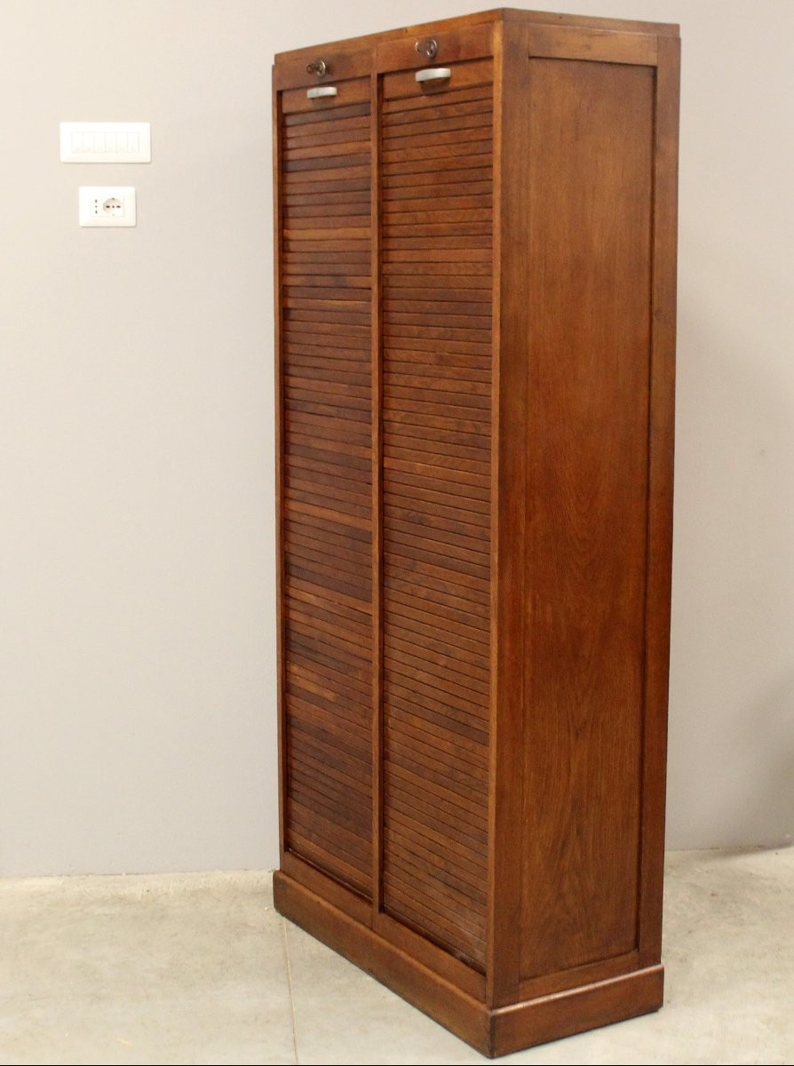 Antique Binder Rolling Curtain Filing Cabinet In Oak-photo-2