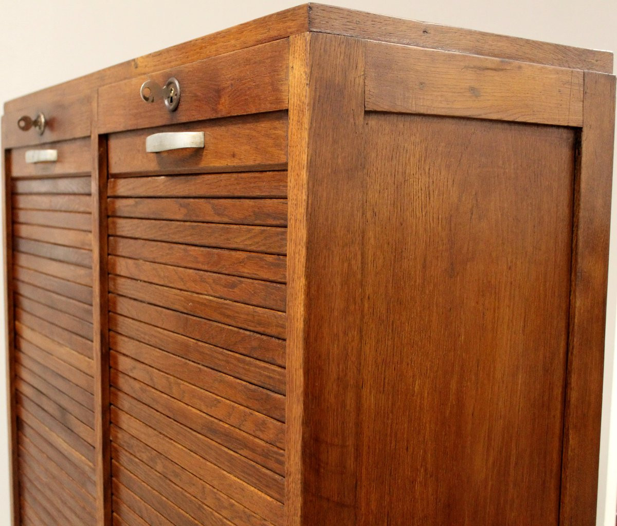 Antique Binder Rolling Curtain Filing Cabinet In Oak-photo-3