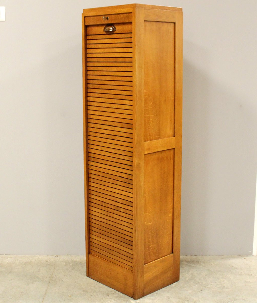 Antique Binder Rolling Curtain Filing Cabinet In Oak-photo-4