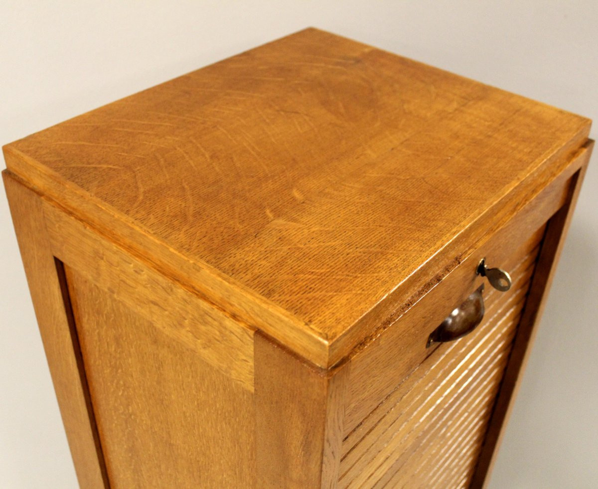 Antique Binder Rolling Curtain Filing Cabinet In Oak-photo-3