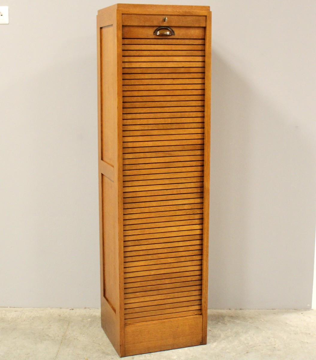Antique Binder Rolling Curtain Filing Cabinet In Oak