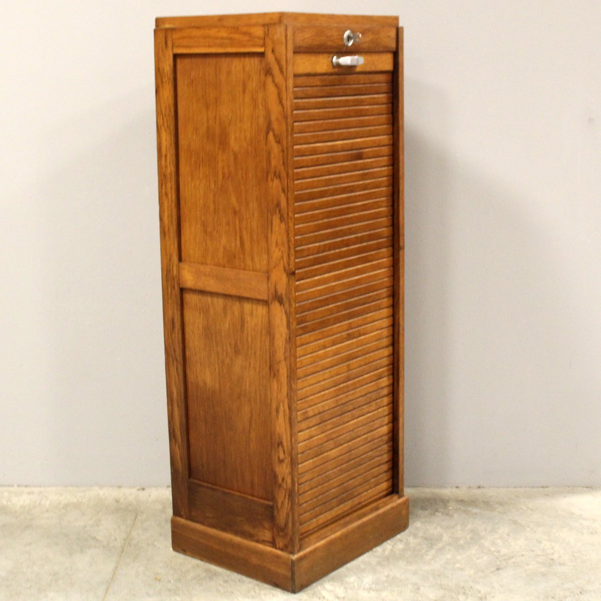 Antique Binder Rolling Curtain Filing Cabinet In Oak-photo-3