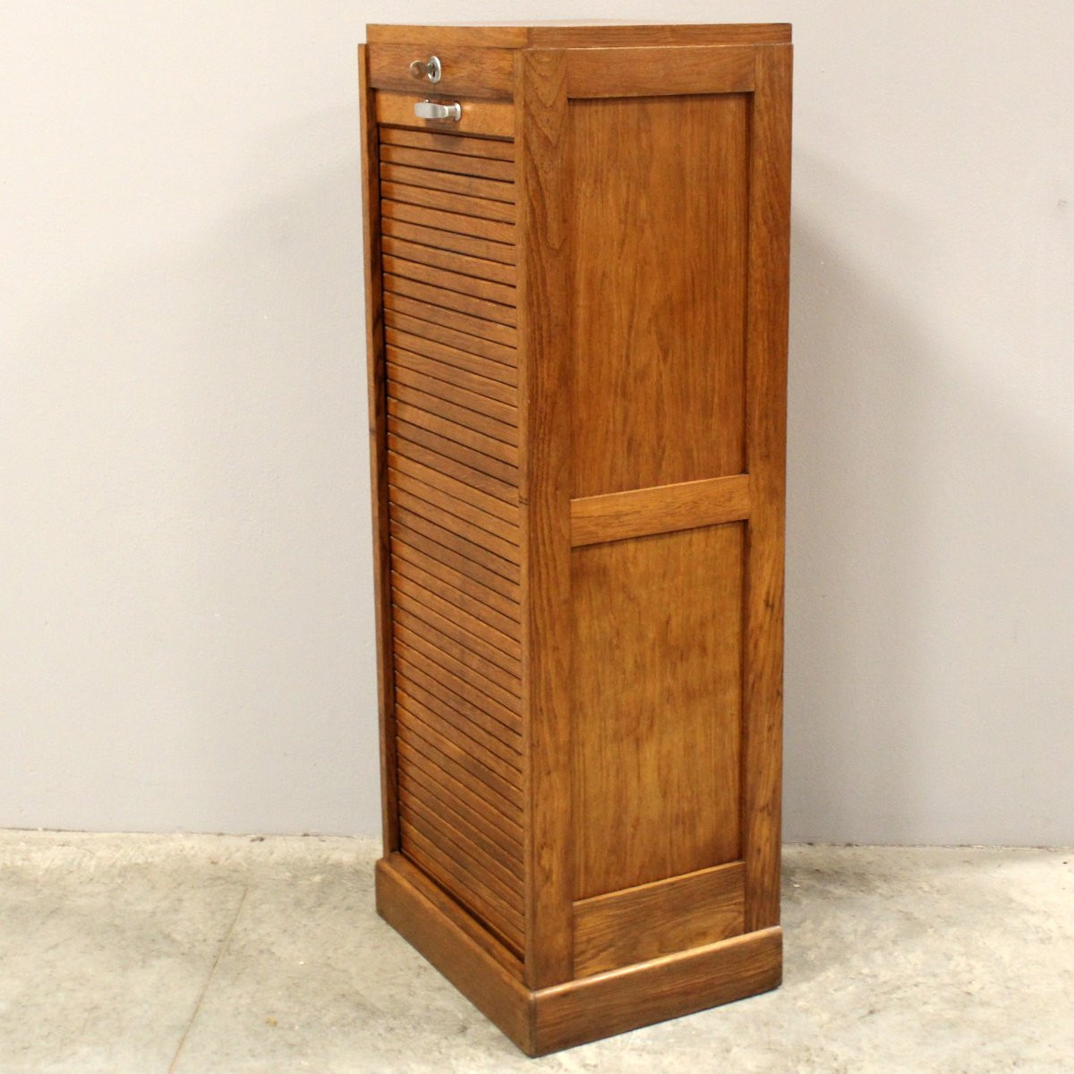 Antique Binder Rolling Curtain Filing Cabinet In Oak-photo-4