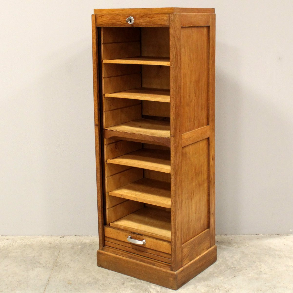 Antique Binder Rolling Curtain Filing Cabinet In Oak-photo-2