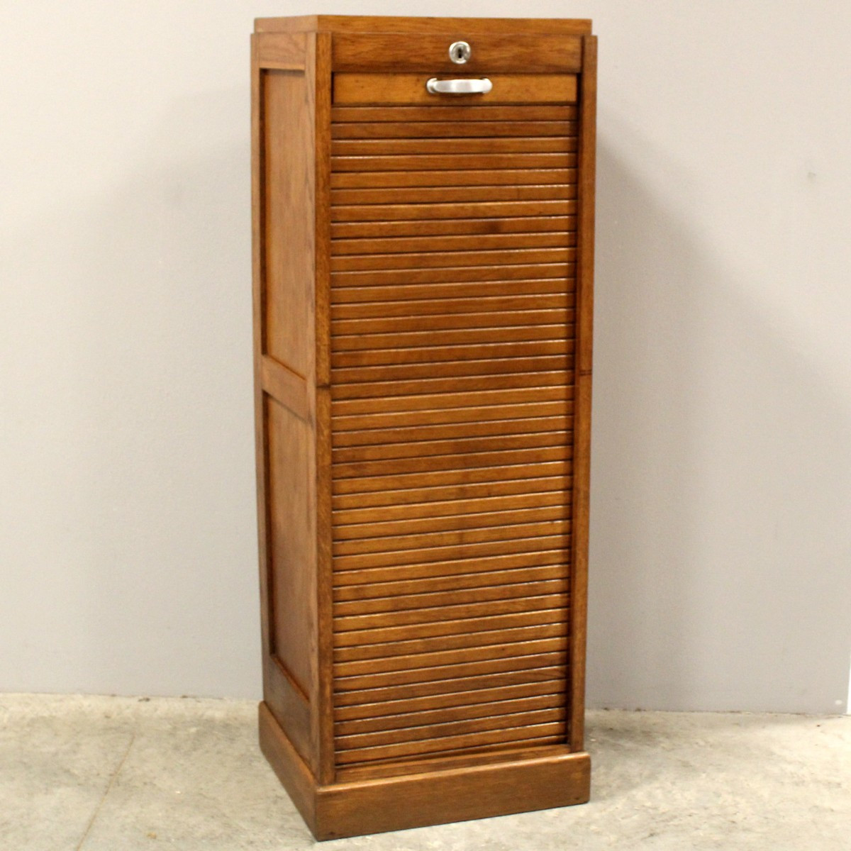 Antique Binder Rolling Curtain Filing Cabinet In Oak