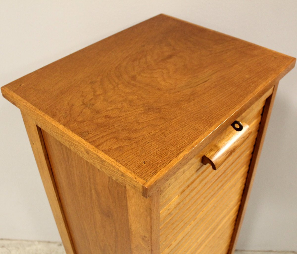 Ancien meuble de métier classeur à rideau rideaux roulant en chene-photo-3