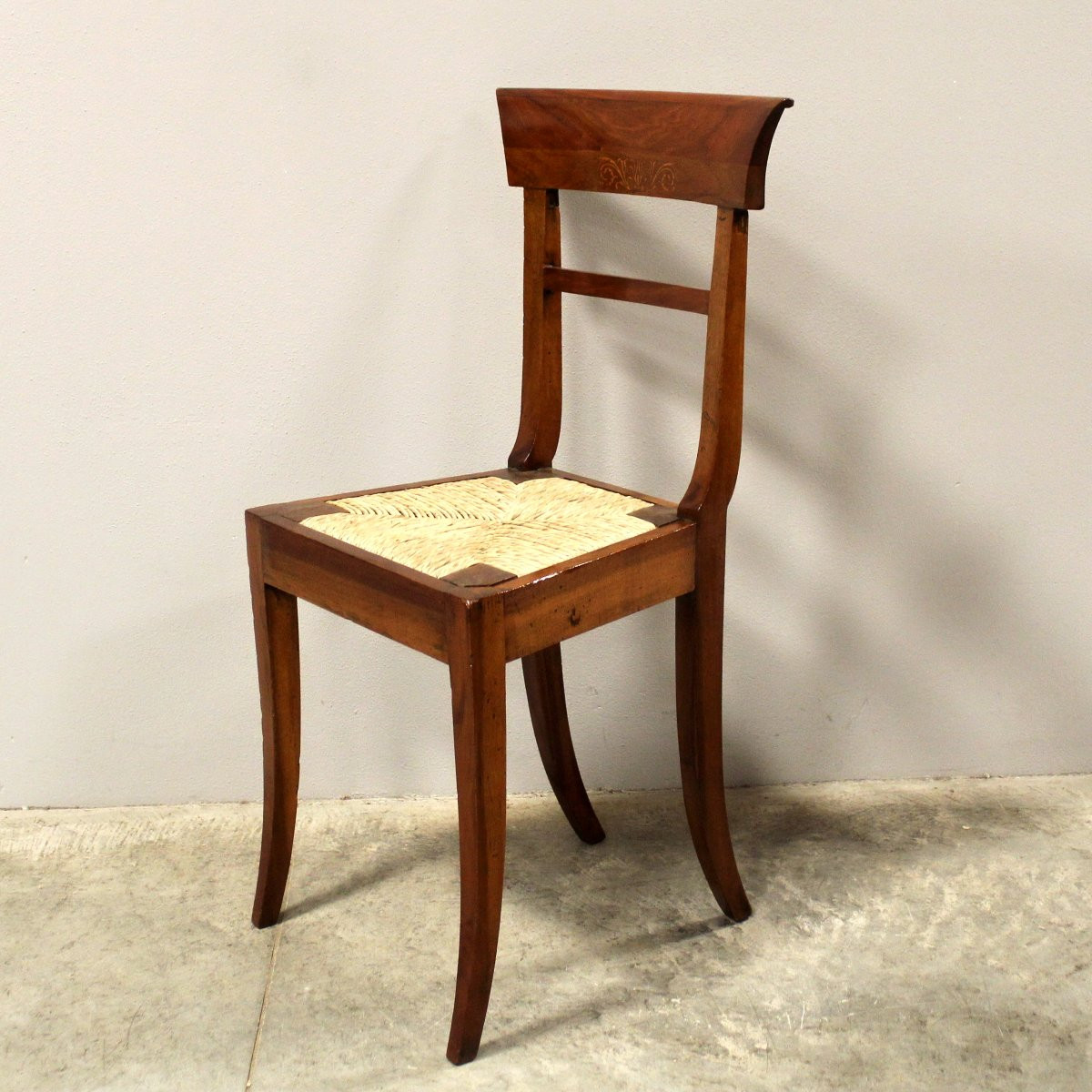 Ancien chaise en noyer et marqueterie - Italie 19ème-photo-2