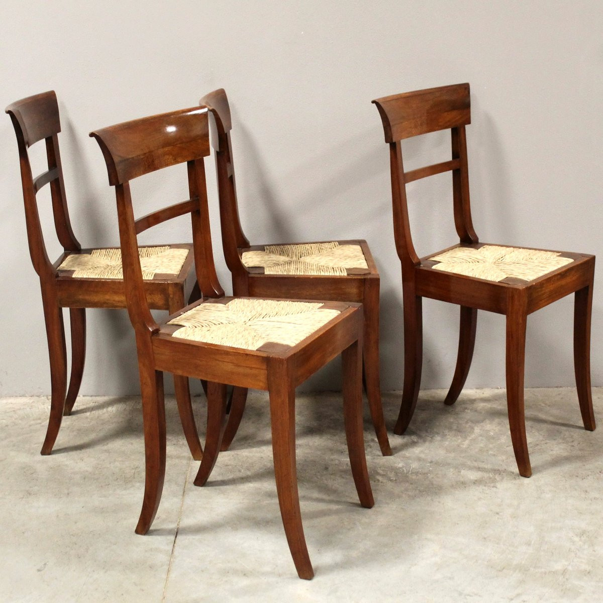 Antique  Set Of 4 Chairs In Walnut And Marquetry – Italy 19th-photo-2