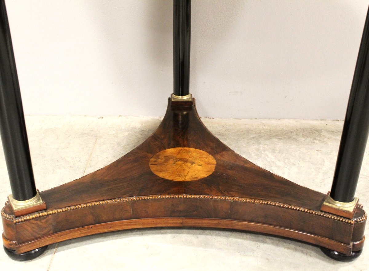 Ancien table ronde d'époque Empire en noyer et marqueterie - Italie 19ème-photo-2