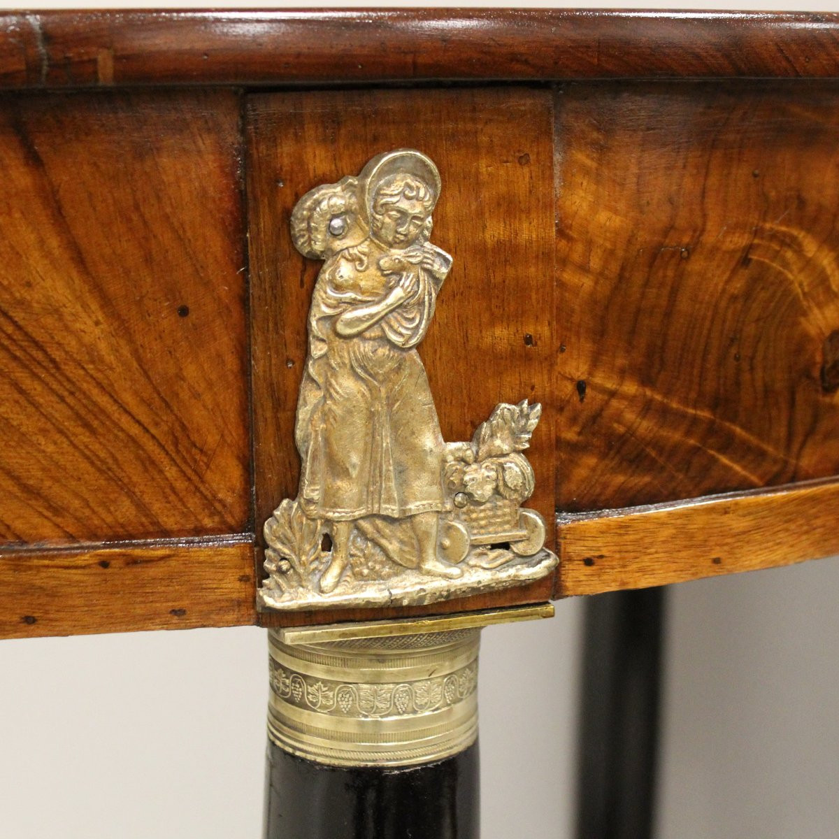 Ancien table ronde d'époque Empire en noyer et marqueterie - Italie 19ème-photo-5