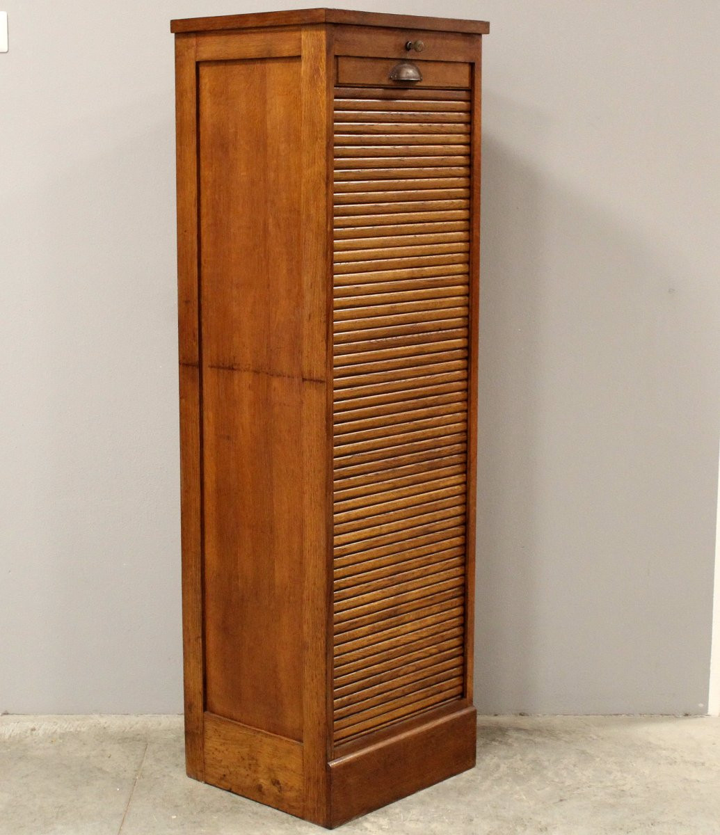 Antique Binder Rolling Curtain Filing Cabinet In Oak-photo-4