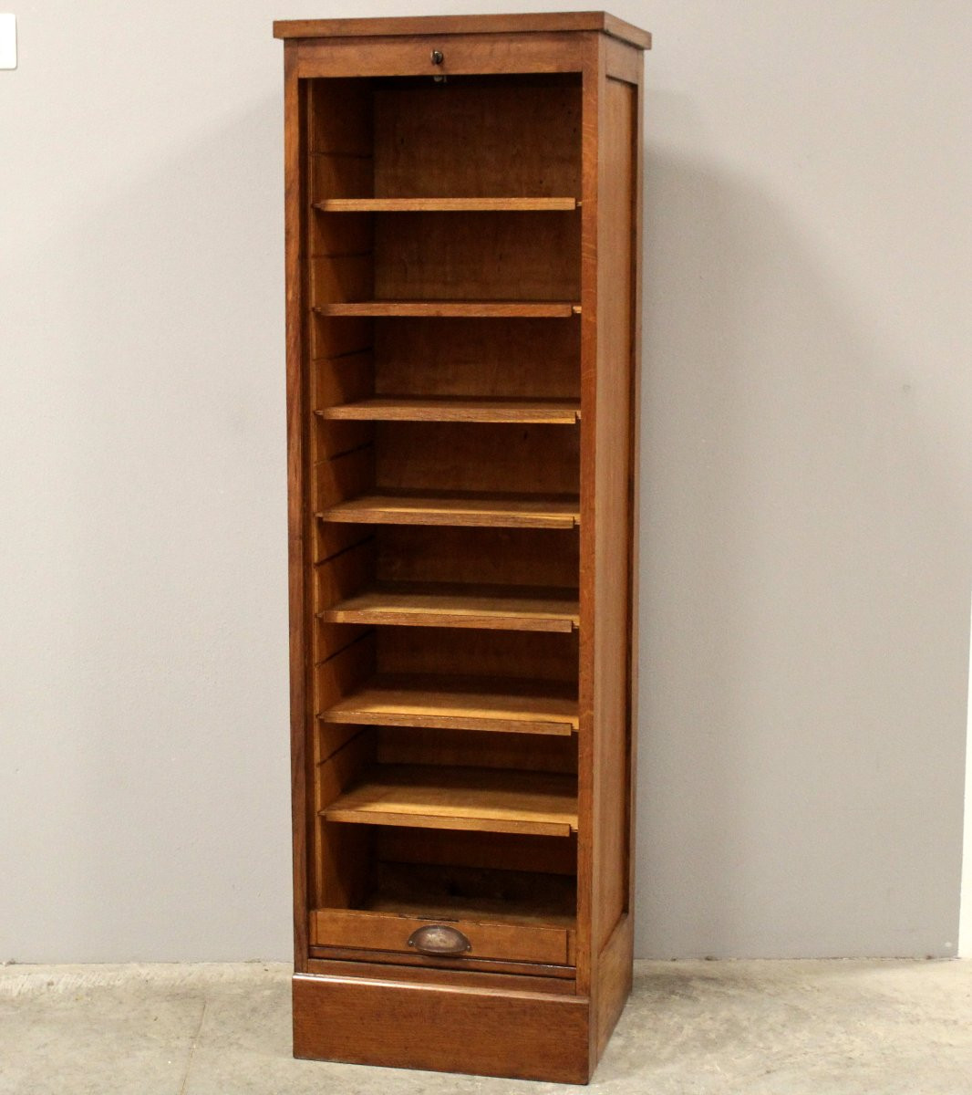 Antique Binder Rolling Curtain Filing Cabinet In Oak-photo-1