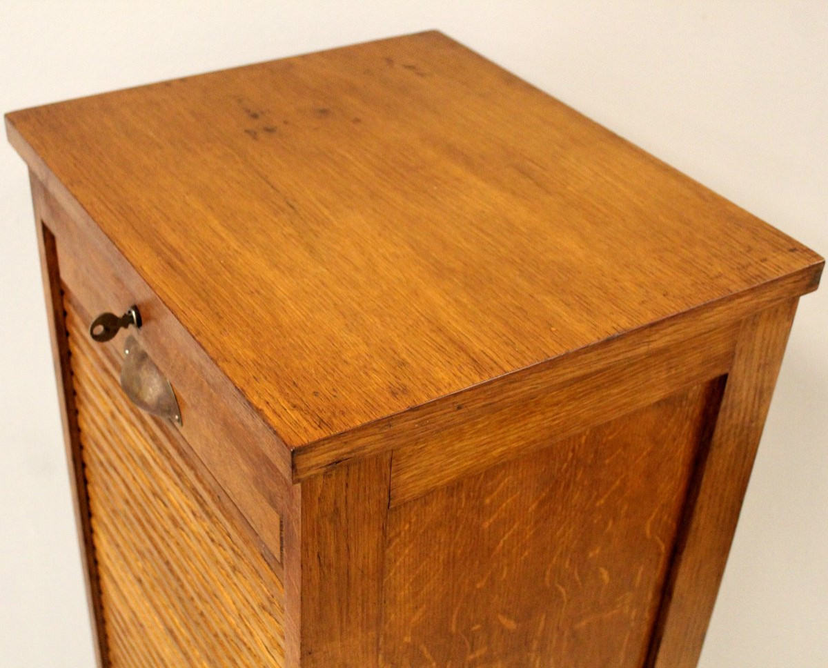 Antique Binder Rolling Curtain Filing Cabinet In Oak-photo-3