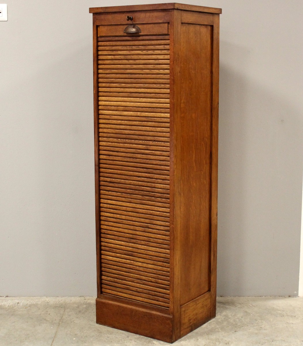 Antique Binder Rolling Curtain Filing Cabinet In Oak