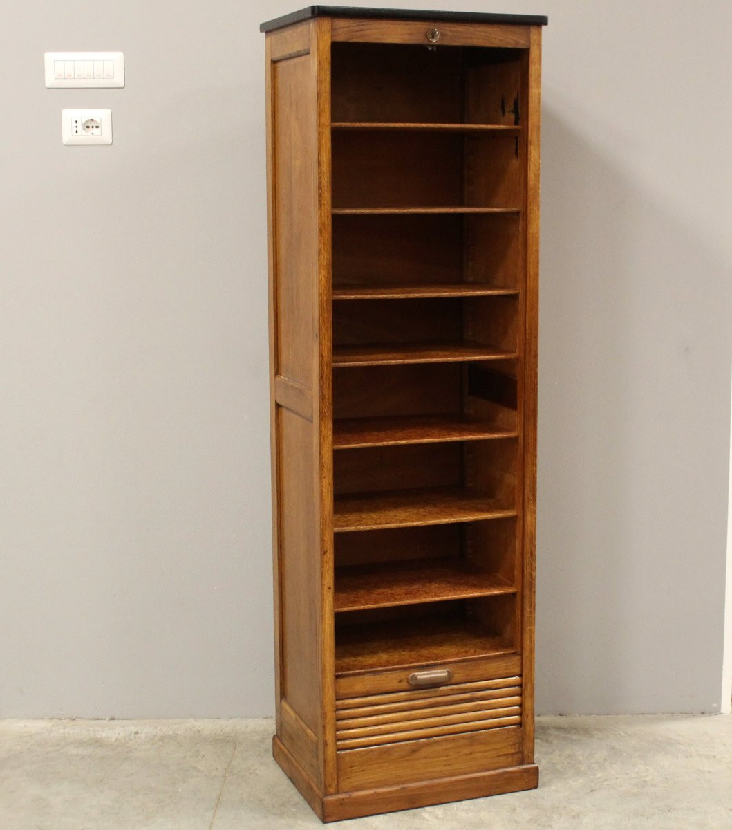 Antique Binder Rolling Curtain Filing Cabinet In Oak-photo-1